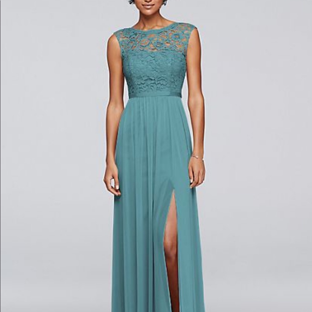 Teal David’s Bridal Bridesmaid Dress